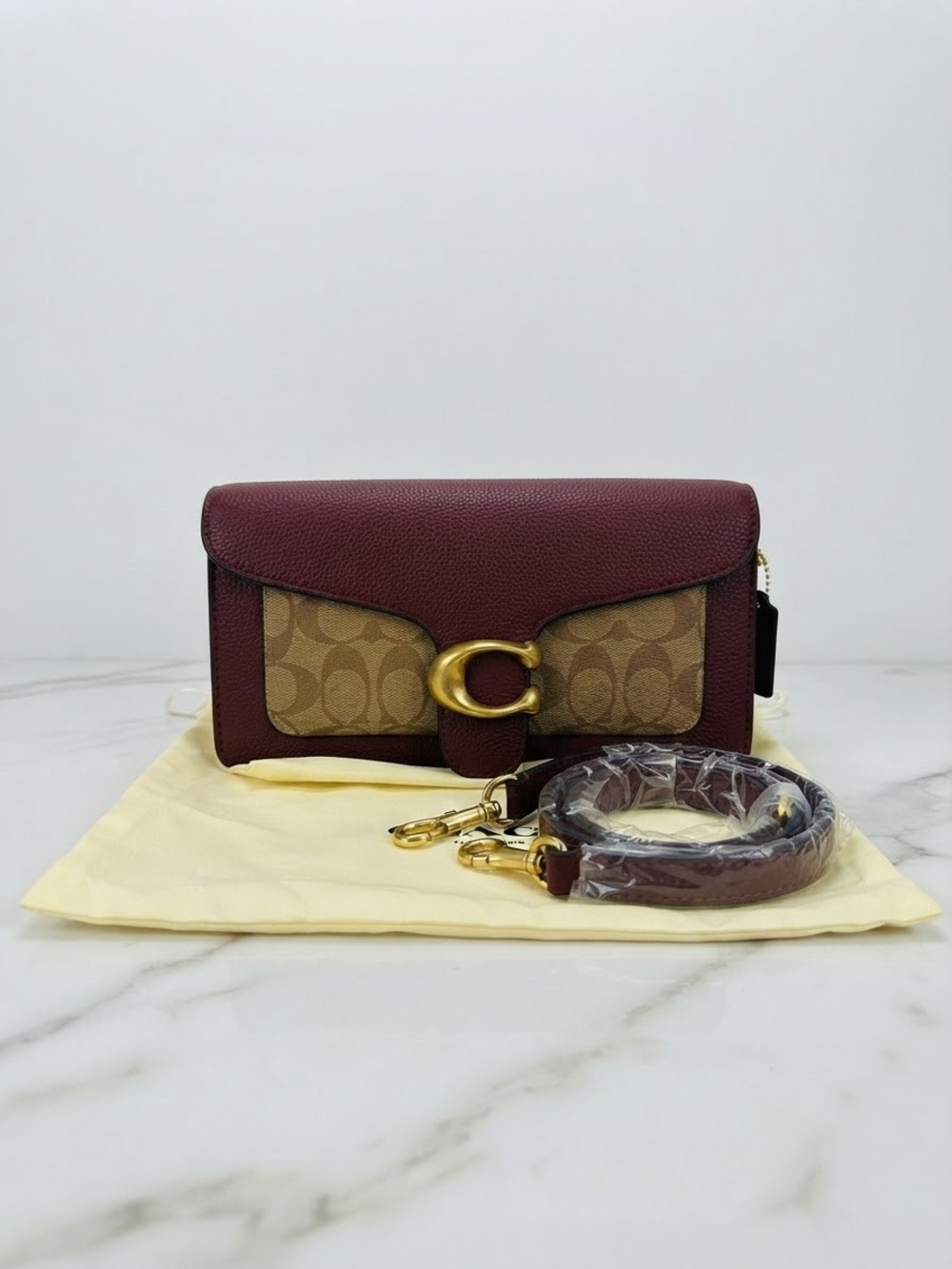 Mini Coach Burgundy and Khaki  Crossbody
